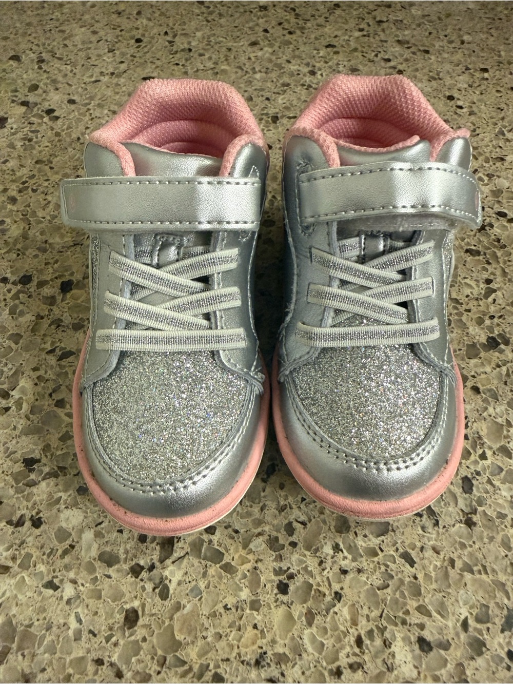 Stride Rite Silver Glitter Sneakers with Pink Lining
